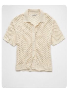 American Eagle Cream Crocheted Collared Button Up Cardigan